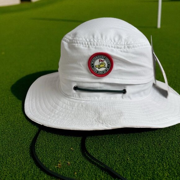HAPPY GILMORE Waterbury Open Just Tap It In Golf Gator Bucket Hat White Mens NEW - Picture 1 of 10